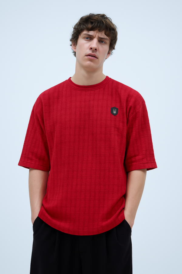 Textured Oversized Red T-Shirt
